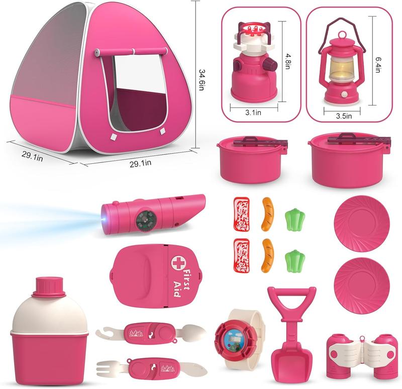 Kids Camping Set with Tent - Pop Up Tent, Kids Play Tent Outdoor Toys Camping Tools  for Girls Age 3 4 5 6 Year Old Birthday