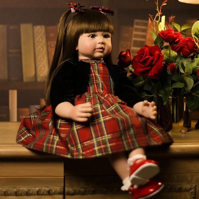 60cm 24 Inches Rebirth Doll Girl Doll, Reborn Baby Dolls &  Handmade Girl Doll, Brown Simulated Long Hair, Brown Eyes Cute Doll, Birthday Gift