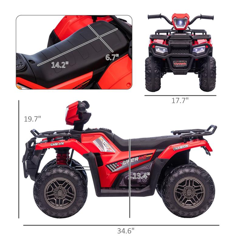 12V Ride on ATV for Kids, Kids Electric 4 Wheeler with Headlight, Music, MP3, Treaded Tires, Battery Powered Kids Quad for Toddler, Red