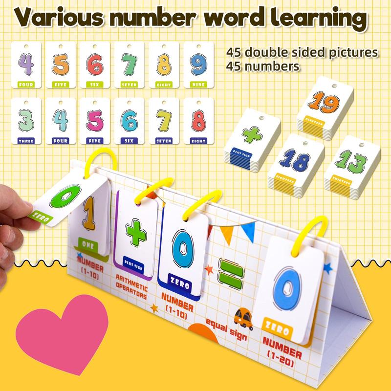 Number Calculator Card (1 Set), Math Calculator Card Desktop Toy, Including 45pcs Double Sided Pictures Cards, Educational Math Learning Card, Office Stationery & Supplies