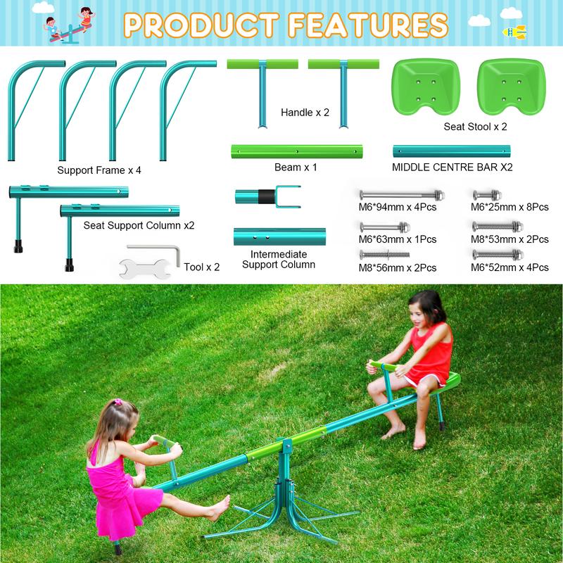 360 Lbs Capacity Seesaw for Kids - Heavy Duty Outdoor Playground Set, Swiveling 360° Rotation, Safety Certified for Ages 4-8