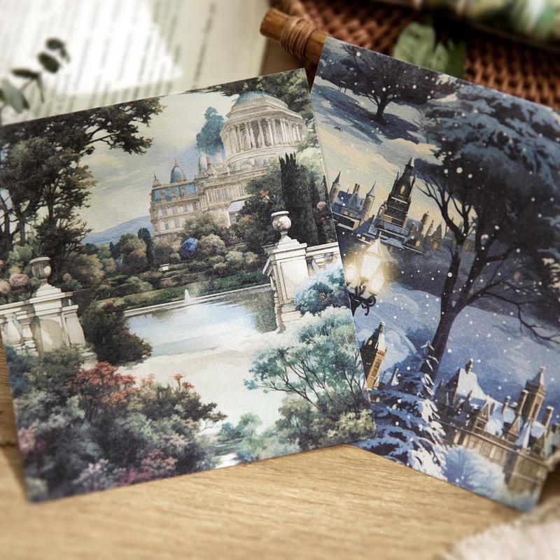 Vintage Landscape Pattern Material Paper, 160 Sheets bag Exquisite Castle Natural Style Making Paper, DIY Decorative Paper for Scrapbooking & Journal Making