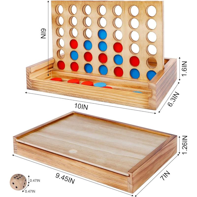 Tic Tac Toe & 4 in a Row Table Games Set - Rustic Decor Wood Strategy Board Games for Families