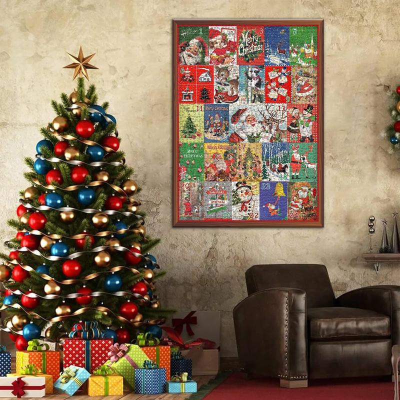 Christmas Puzzle, 2024 Advent Calendar gifts, Christmas Countdown Calendar 24 Days Jigsaw Puzzles, Vintage Holiday Christmas Postcards Puzzles as Christmas wall Decor, 1000 Pieces