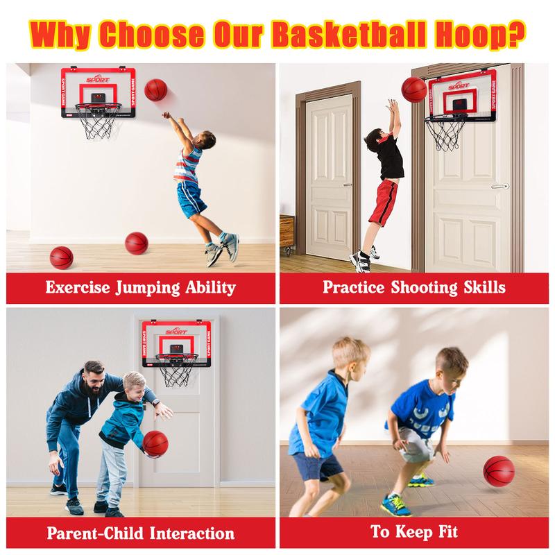 Indoor Outdoor Mini Basketball Hoop with Scoreboard, Over the Door Portable Basketball Hoop Set, Indoor Basketball Game Toy for Kids & Adults