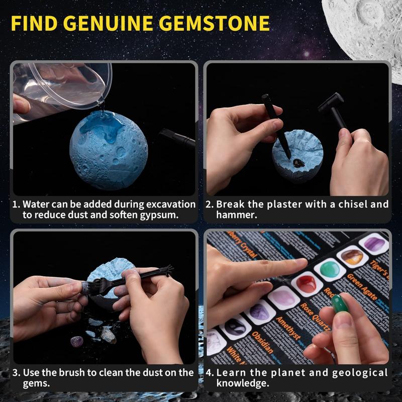 Gemstones Dig Kit, Solar System Science Kit for Kids, Excavate 15 Real Gems, STEM Educational Space Toys Planet Collection Kit, Archaeology Geology Science Projects Gift for Boys&Girls Age 6+