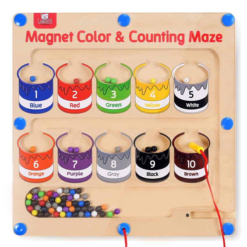 GAMENOTE Color and Number Maze, Montessori Wooden Color Matching Counting Puzzle Board