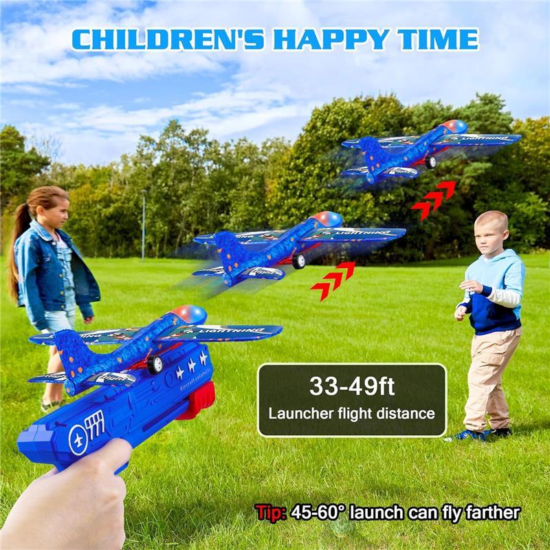 3-Pack Airplane Launcher Toys with 2 Flight Modes, LED Foam Glider Catapult Planes, Outdoor Flying Toy for Kids 6+, Birthday Gifts & Party Supplies