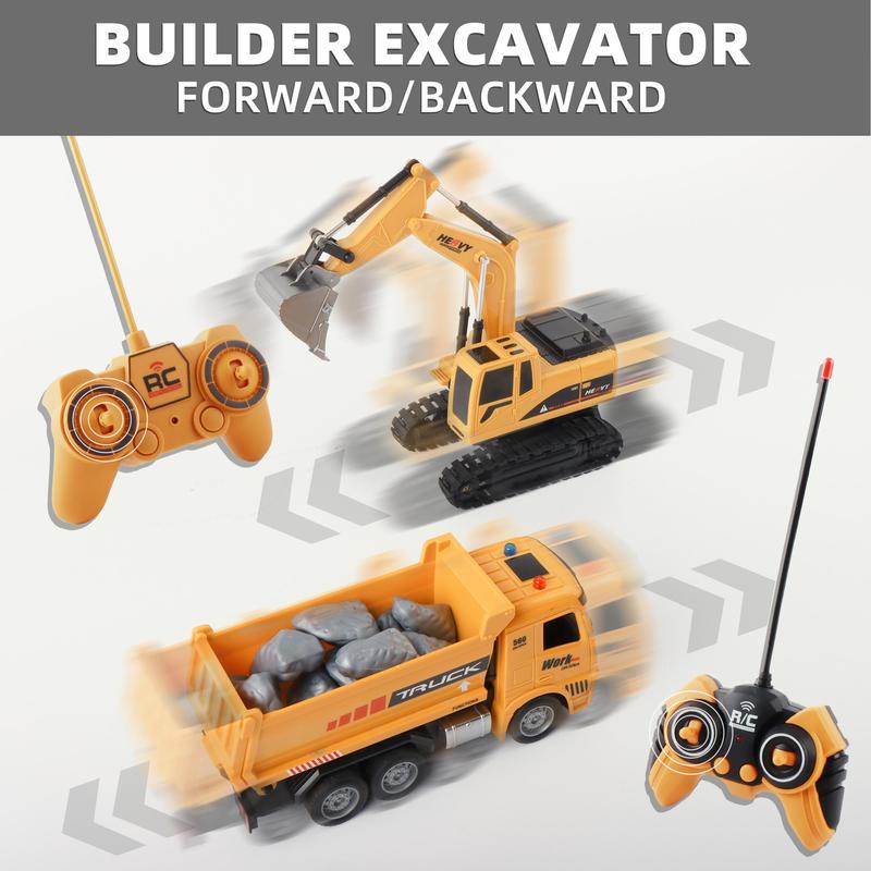 2 in 1 Remote Control Engineering Vehicle Toy Set, 1 Set Excavator & Dumper Truck Toy with Light & Music, Birthday Gift for Boys & Girls