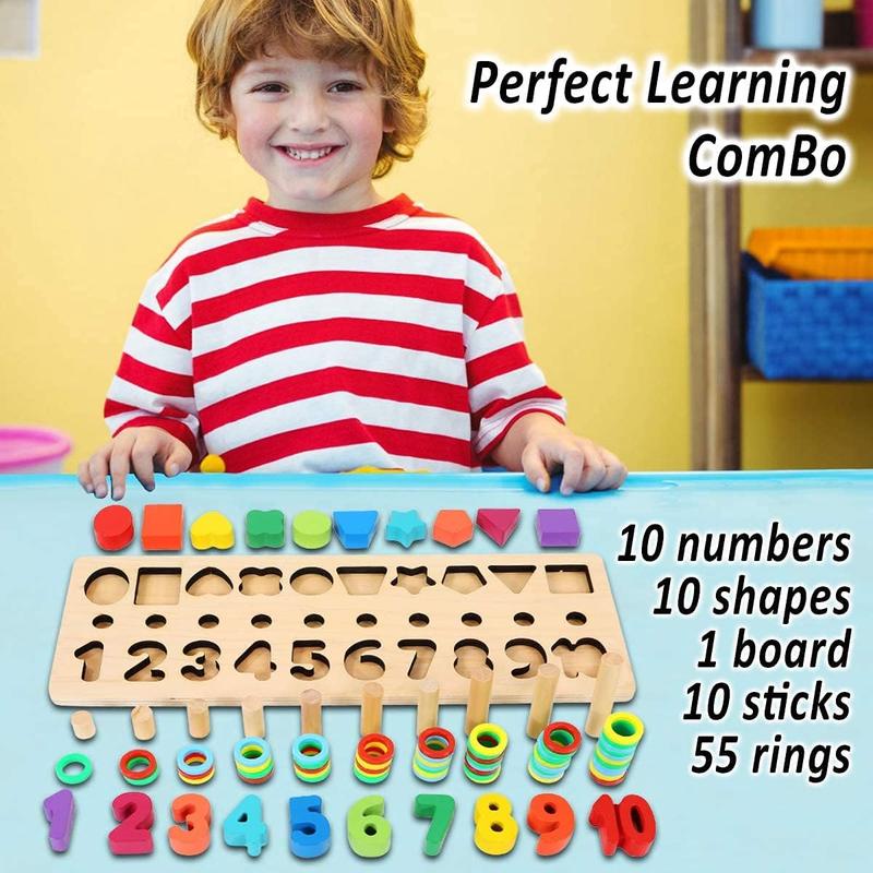 CozyBomB™ Montessori Educational Wooden Toys For Kids Toddler Number Puzzles Sorter Counting Shape Stacker Stacking Game Preschool Learning Education Math Blocks Toys For Boy Girl