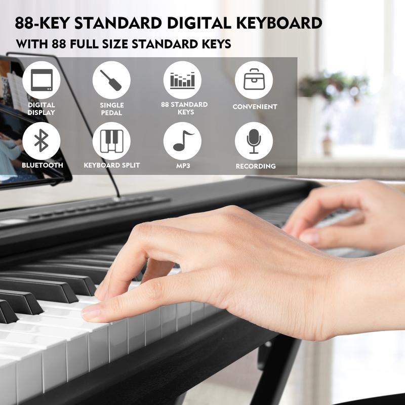 MUSTAR Digital Piano 88 Key Weighted with Stand, 88 Key Semi Weighted Keyboard Piano MEP-900, Portable Electric Piano Keyboard 88 Keys with Bluetooth Connection, Case, Sustain Pedal, MDF