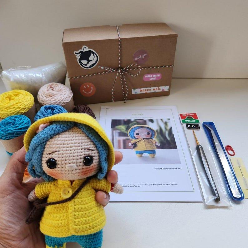 Crochet Kit, Coraline Crochet Kit, Amigurumi Kit, DIY Kit Craft Eco-friendly Gift for