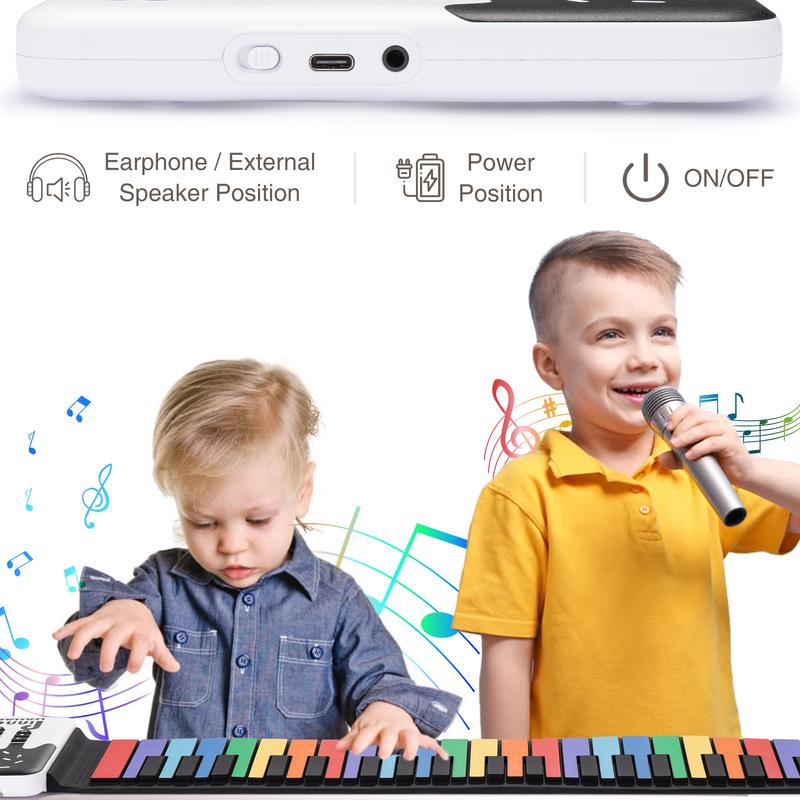 POGOLAB Foldable Keyboard Piano, 49 Key Roll Up Portable Digital Electric Piano Keyboard Rechargeable, 8 Tones 6 Educational Demo Songs, for Beginners Adults Gift Valentine's Day Gift, Back to School