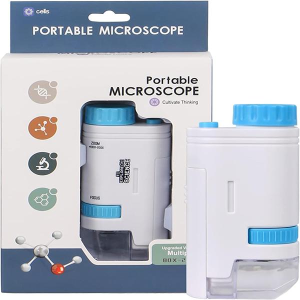 Portable Educational Microscope Science Kits for Kids Gifts for 5 6 7 8 Year Old Girls Birthday Toys Gifts Kids Microscope for Age 4-10 Boys Kids