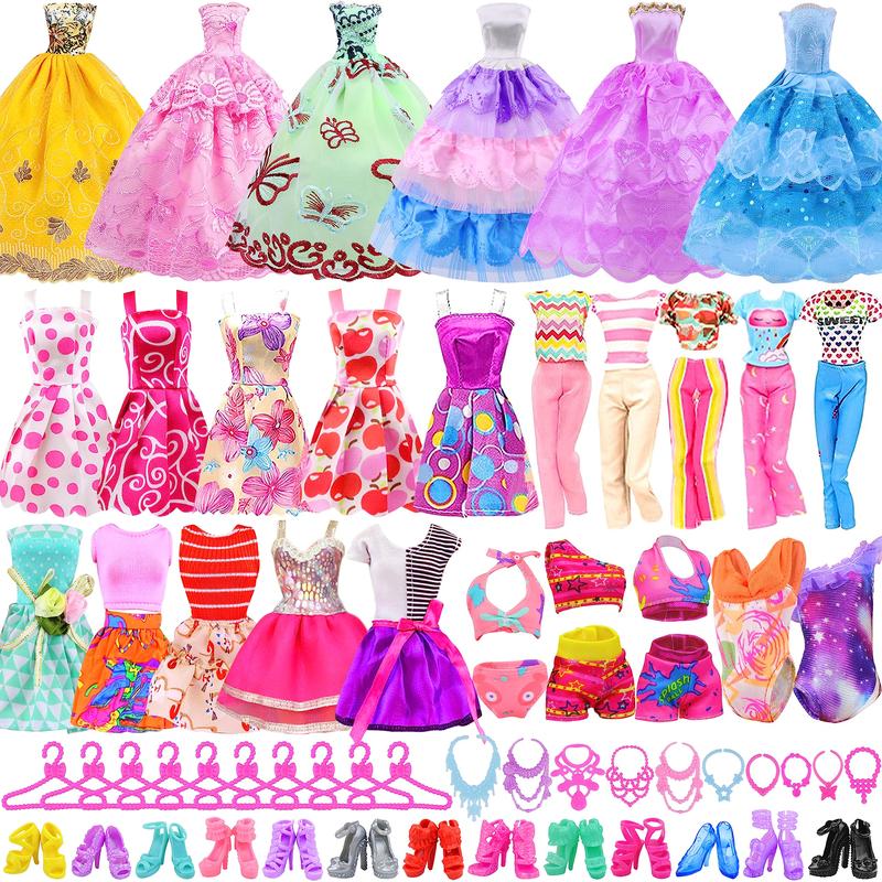 43 Pcs Doll Clothes and Accessories for 11.5 Inch Doll, Include 2 Princess Gowns 2 Fashion Skirts 5 Mini Skirts 2 Swimwears 2 Fashions 10 Shoes 10 Hangers 10 Necklaces