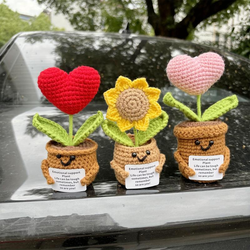 Handmade Crochet Faux Potted Plant, 1 Count Emotional Support Plant Crochet Kit, Sunflower Pots Set, All-season Fabric Decor, with Inspirational Cards