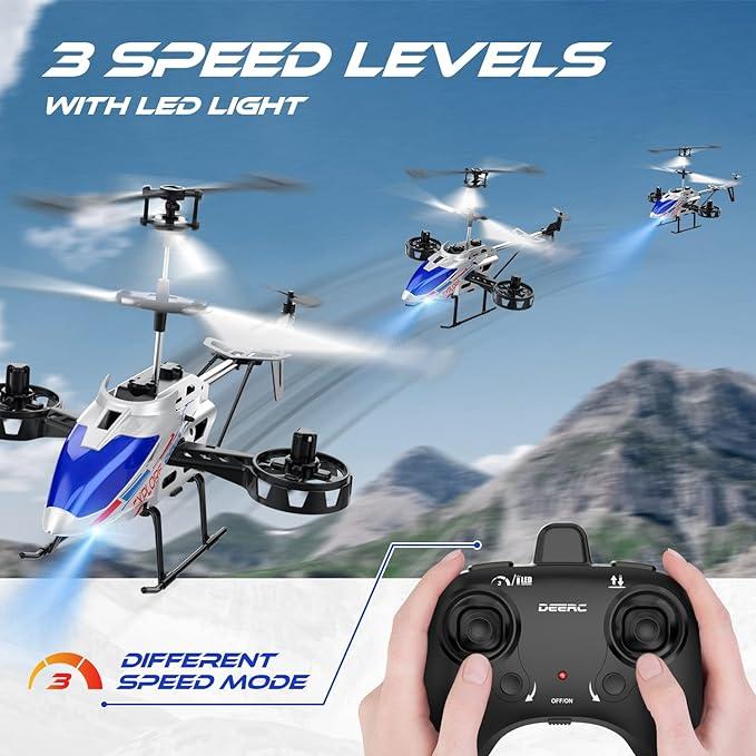 DEERC Remote Control Helicopter, 4.5CH Lateral Drift RC Helicopters W Light, 22 Min Play, Altitude Hold, Gyroscope, 2.4GHz Toy for Beginner rc power