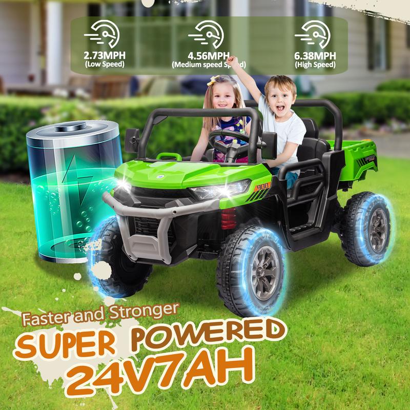 24V Ride On Truck 2 Seater Ride On UTV with 2x200W Motor Ride On Dump Truck with Dump Bed Shovel Ride On Car with Remote Control Electric Vehicle with Non-slip tyre for Boys Girls ride-on toy remote control