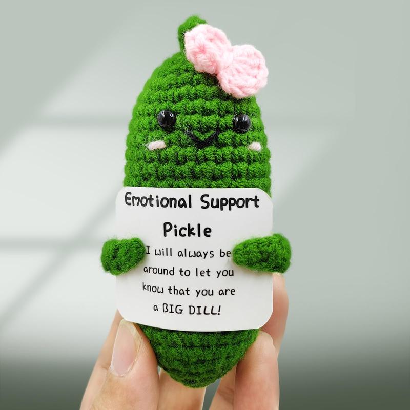 Mini Handmade Funny Positive Emotional Support Pickle, Cute Stuff Funny Knitted Wool Handwoven Ornaments Christmas Crochet Gifts Under 10 Dollars for Woman Coworkers Friend Family 4.27inch