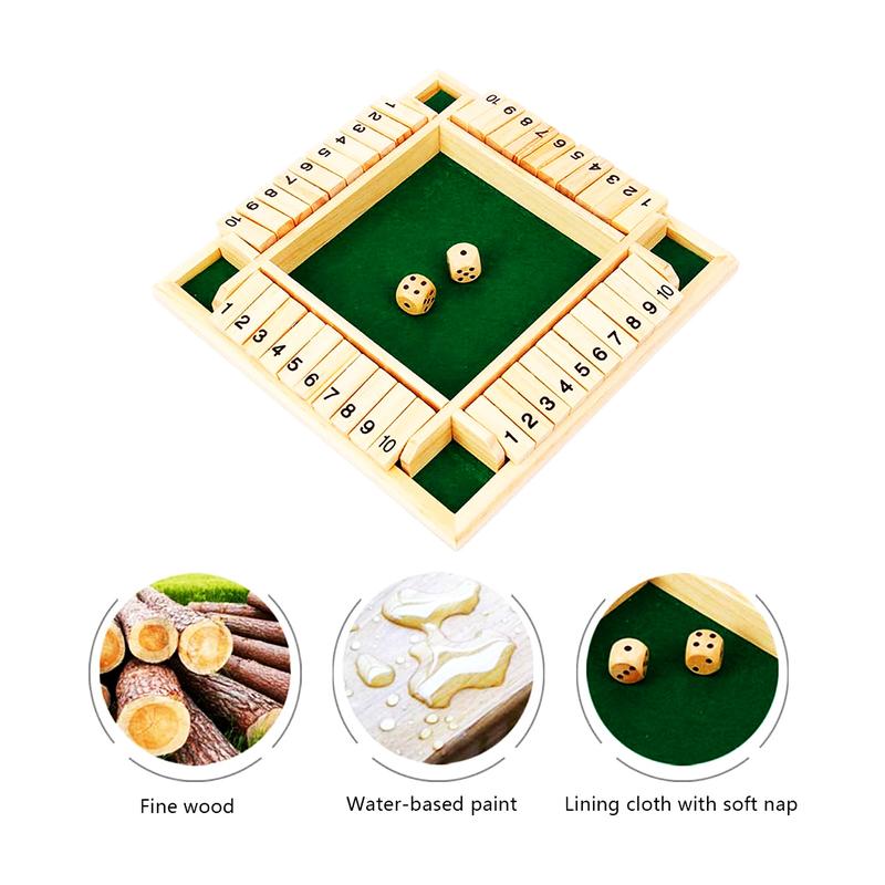 Shut The Box Dice Game, Wooden Board Table Math Game with 2 Dice and Shut, 2-4 Player Family Wooden Board Table Math Games for Adults and Kids