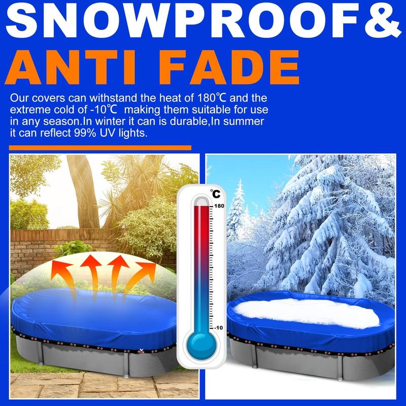 Oval Pool Cover 7x10ft for Above Ground Winter Pool,Heavy Duty Durable Tearproof PE Material,Cold-Resistant and Anti-UV,Inflatable and Frame Rectangle Swimming Pools Cover, Winch and Cable Set,Blue