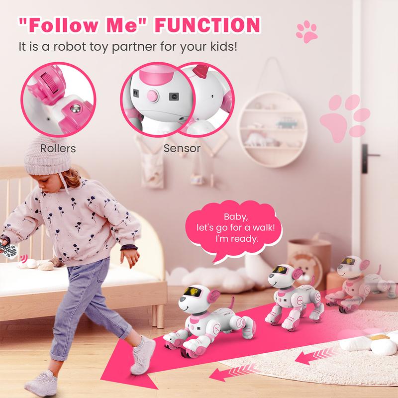 Robot Dog Toys for Girls Toys Interactive Robot Toy FollowMe Robot for Kids 5-7 Intelligent Remote Control Dog with Sing Dance AI Robotics for Kids Age 3 4 5 6 7 Chrismas Birthday Gifts