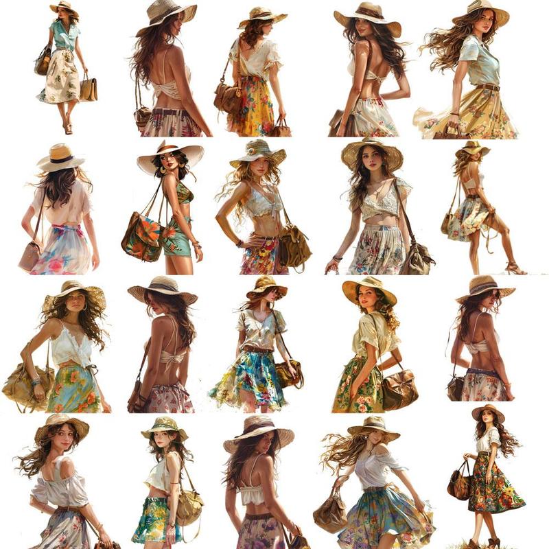 Summer Beach Girl Pattern Sticker, 20pcs set DIY Decorative Sticker, Decorative Sticker for Scrapbooking, Journaling, Gift Wrapping