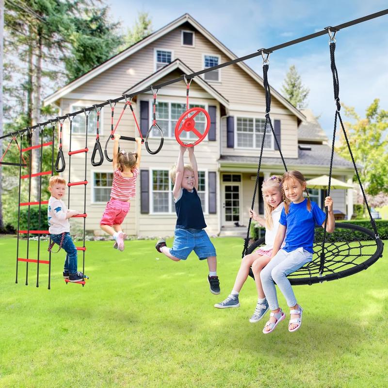 Hapfan 50ft Ninja Warrior Obstacle Course for Kids with Swing, Ninja Obstacle Course with 10 Accessories for Backyard, Jungle Gym christmas gifts