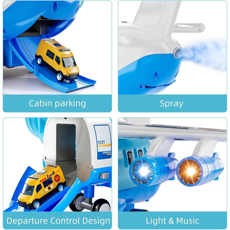 Airplane Toys ,Transport Cargo Airplane Car Toy Play Set - 12PCS Construction Cars Toy Airplane, Toys Plane with Lights and Sounds,Christmas gifts, birthday gifts