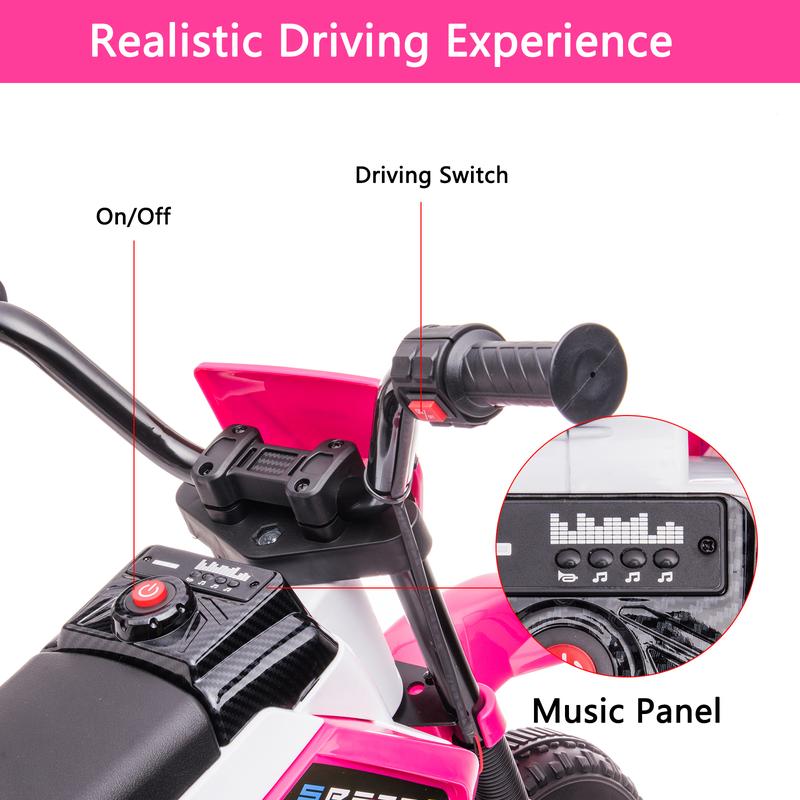 12V 7AH Kids Ride On Motorcycle, Rechargeable Battery Powered Electric Dirt Bike, Off-Road Street Bike with Training Wheels, Spring Suspension, High Low Speeds, Built-in Music, Rose Pink