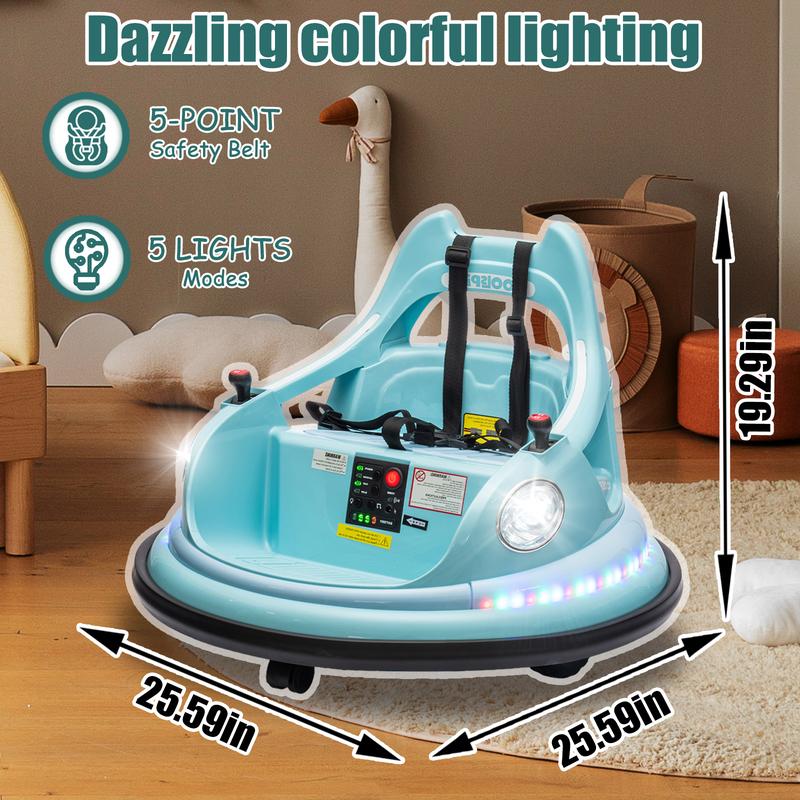 12V ride on bumper car for kids,electric car for kids,1.5-5 Years Old,W Remote Control, LED Lights, Bluetooth & 360 Degree Spin, with  Safety Belt