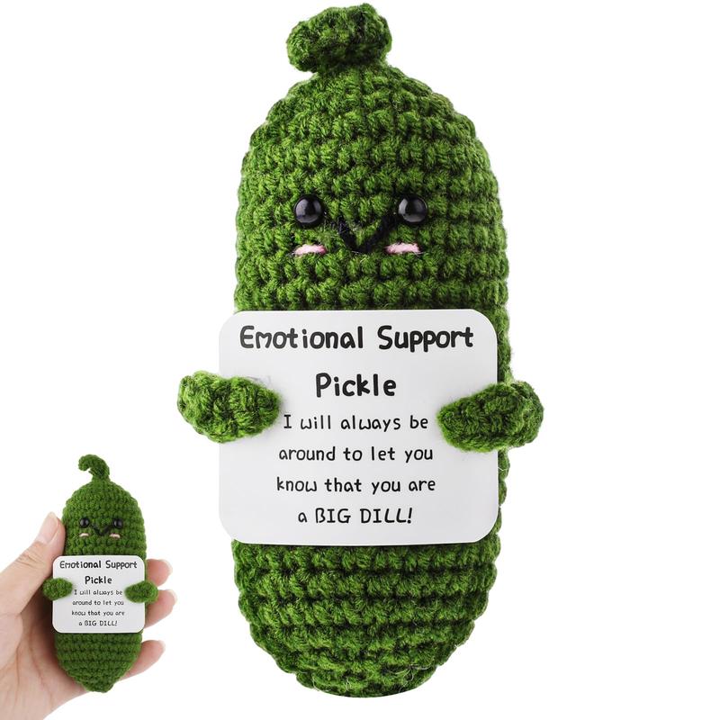 Emotional Support Pickle, Cute Crochet Pickled Cucumber Knitting Doll Handmade Crochet Doll Inspirational Gifts Ornaments Emotional Support Crochet Pickled Knitting Doll for Christmas Ornament Gift