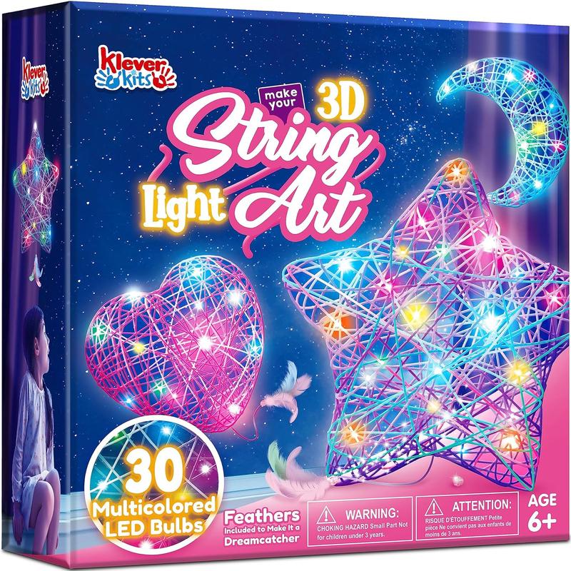 Kits 3D String Art Kit for Kids, Light Up String Light Toy with 30 Multi-Colored LED Bulbs, Arts and Crafts Set, Birthday Gifts for Girls and Boys Ages 6-12