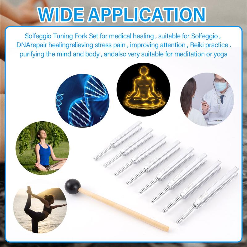 8pcs 256-512HZ Steel Tuning Fork Set Vibrating Yoga Meditation Tuning Fork