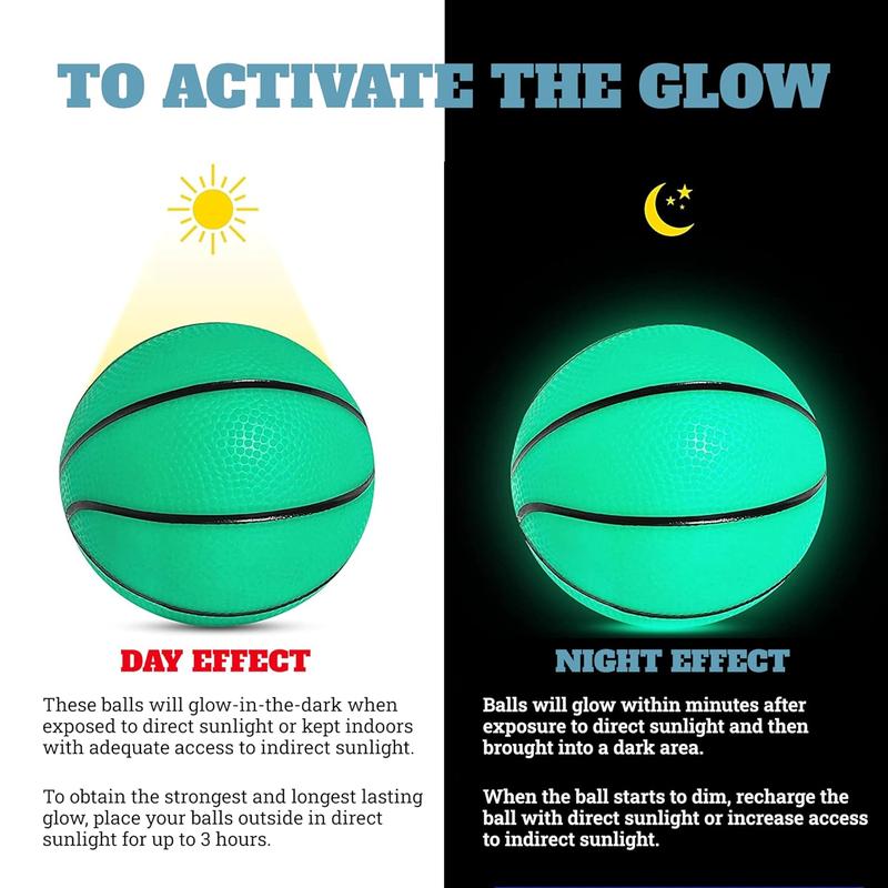 Glow in The Dark Basketball (2 Pack) - Fun Mini Glowing Ball Toys for Indoor or Outdoor Play - Soft, Lightweight PVC Material - Easy-Grip Design - Ideal for Nighttime Fun - Green, 5