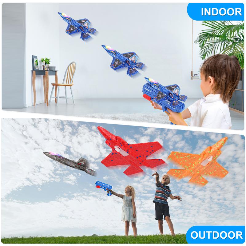 6 Pack Airplane Launcher Toy, 7.4In F-35 LED Foam Catapult Plane for Kids, Outdoor Flying Toys, Birthday Gifts for Boys and Girls Aged 4 5 6 7 8