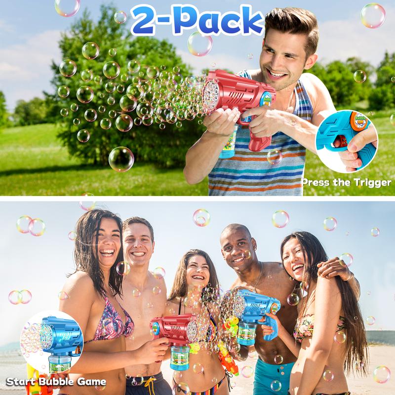 2024 Christmas Gifts Toys for Kids 2-Pack Bubble Guns Backyard Outdoor Toy: 10-Hole Bubble Gun with Rich Bubbles & LED Light