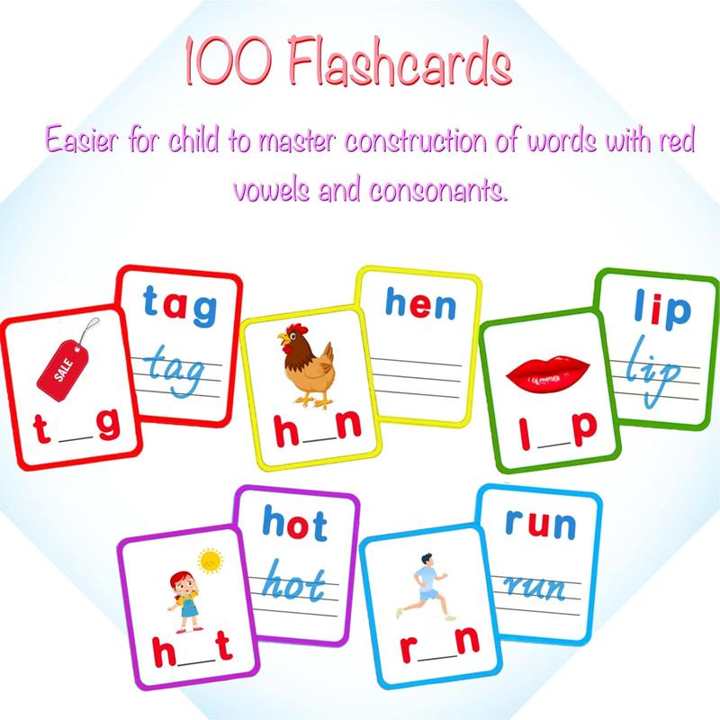 100 Kids Spelling Flashcards, Handwriting Cards Learn to Write Common Words Vocabulary Games for Boys Girls Learning Activities Toys Gifts