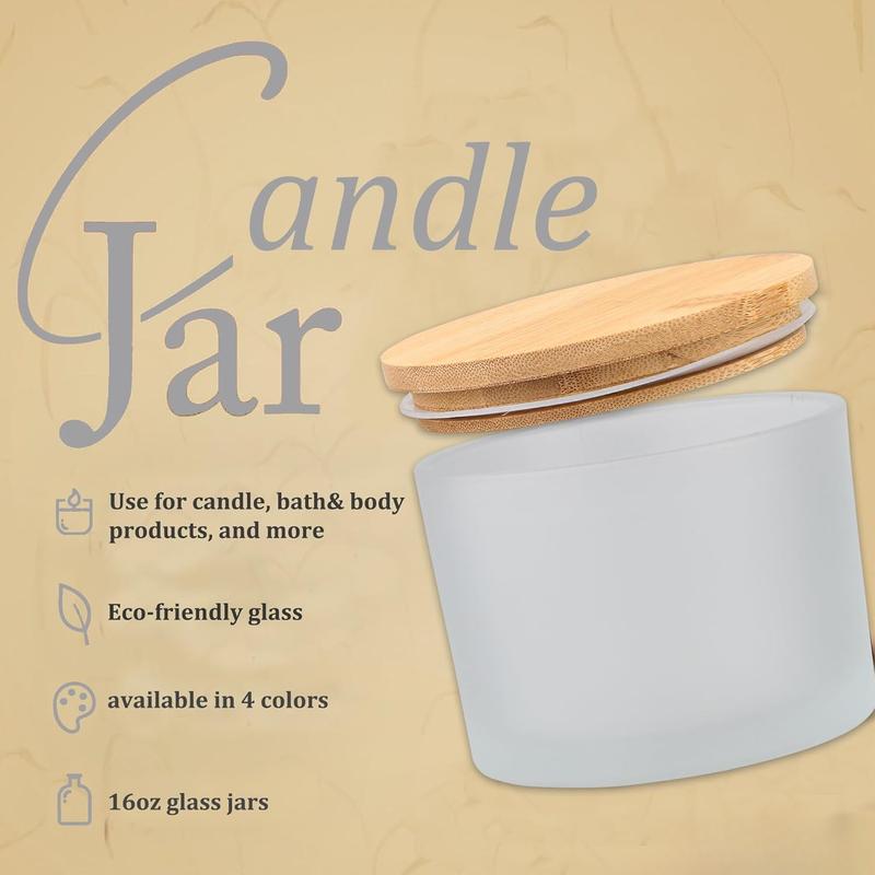 6 Pack 16 oz Candle Jars with  Lids and Candle Making Kits - 3 Wick Candle Jars,Bulk Empty Frosted White Thick Glass Candle Jars for Making Large Candles- , Powder Containers.