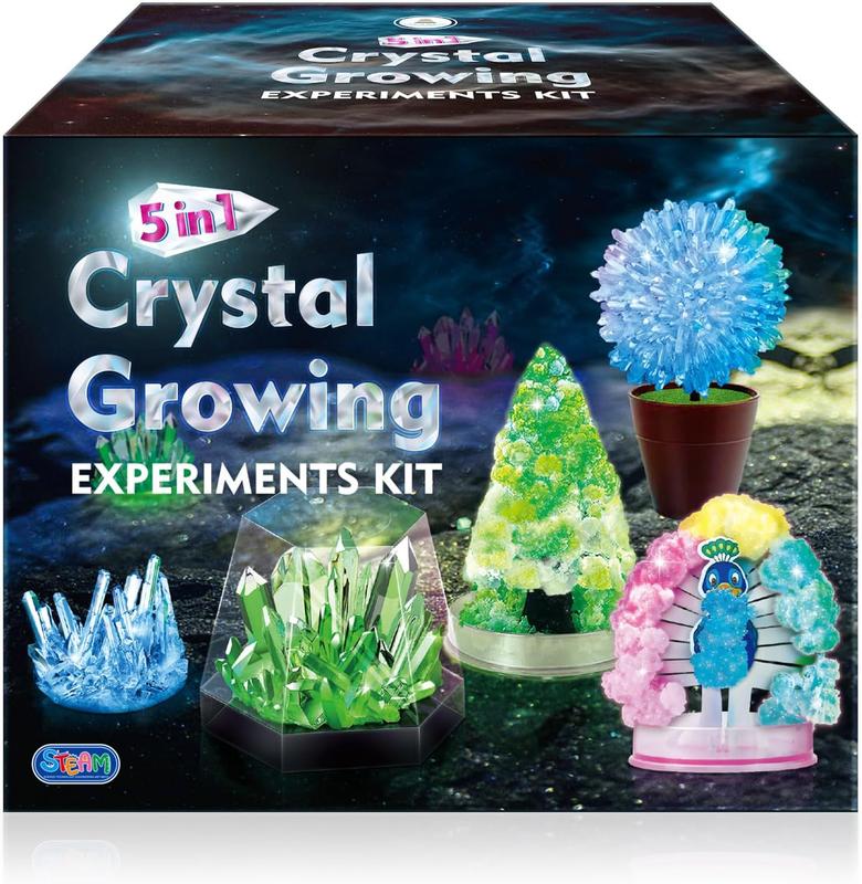 Christmas Gift Crystal Growing Experiment Science Kits for Kids, Projects Learning Educational Toys Gifts Idea for Boys Girls, Grow 5 Vibrant Crystals Making Kit