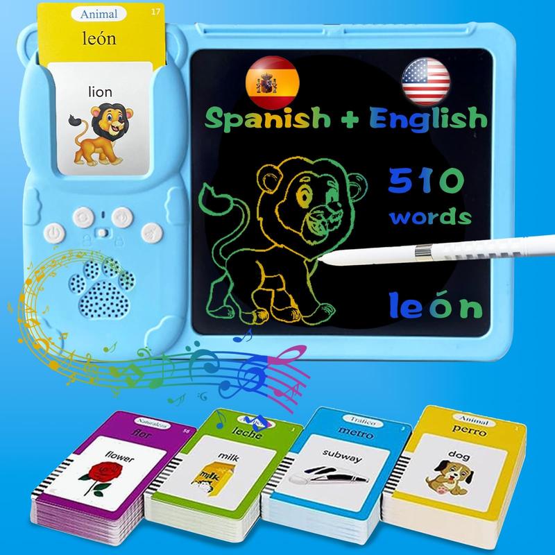 224 510(Spanish&English) WordsAlphabet Bilingual TalkingFlash Cardsfor 3-8 Years Toddlers,Pocket SpeechBuddy Therapy AutismToyS,Educational Learning InteractiveToy forBoys Girls Kids Gifts Blue