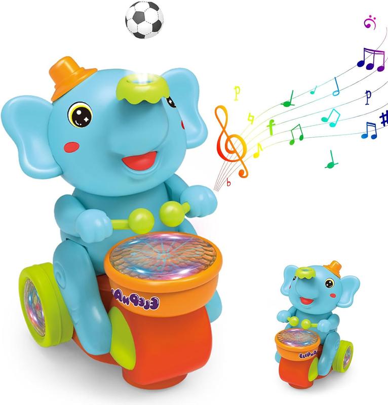 Drumming Elephant Toy,Elephant Blowing Ball Walking Car with Music Light Elephant Drummer Toy, Musical Elephant,Elephant Ball Toy (Blue)