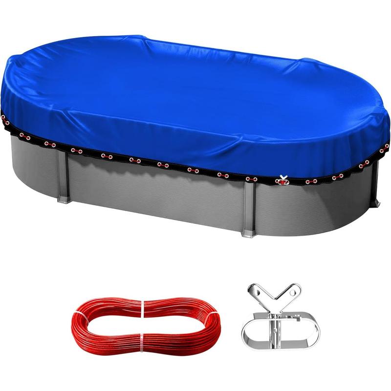 Oval Pool Cover 7x10ft for Above Ground Winter Pool,Heavy Duty Durable Tearproof PE Material,Cold-Resistant and Anti-UV,Inflatable and Frame Rectangle Swimming Pools Cover, Winch and Cable Set,Blue