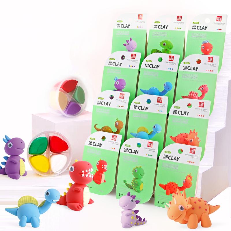 DIY Clay,Dinosaur Adventures-Air Dry Clay 12 boxes, Soft & Ultra Light, safe&Non-Toxic, DIY Craft Easy to use,Modeling Clay for  with Accessories, Tools and Tutorials