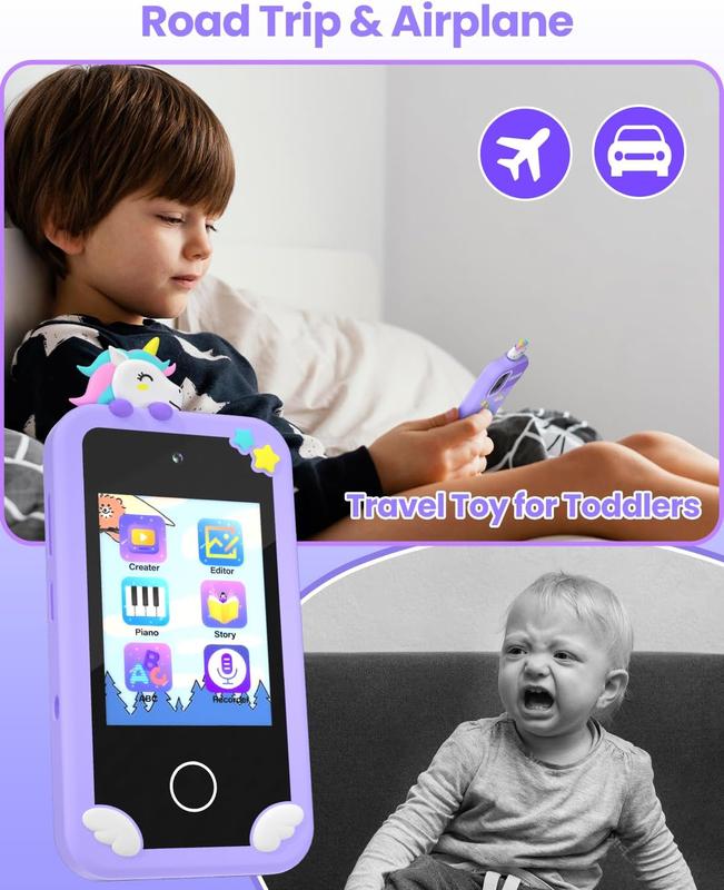 MOREXIMI Smartphone Toy for Kids, Birthday Gift Unicorn Toy Phone, Touch Screen Holographic projection Kids Phone, Travel Toy Preschool Learning Toy with 32GB SD Card