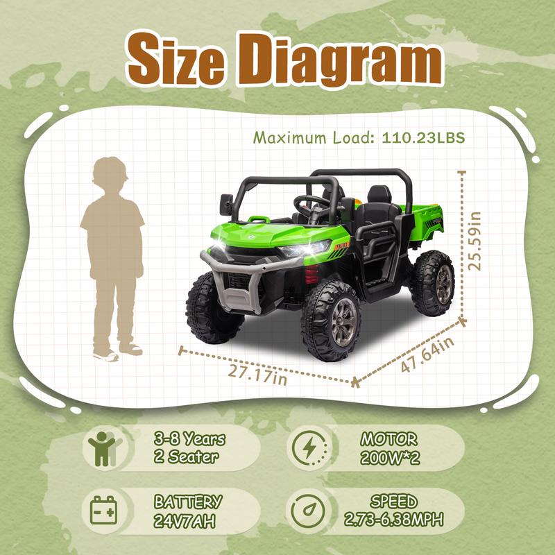 24V Ride On Truck 2 Seater Ride On UTV with 2x200W Motor Ride On Dump Truck with Dump Bed Shovel Ride On Car with Remote Control Electric Vehicle with Non-slip tyre for Boys Girls ride-on toy remote control