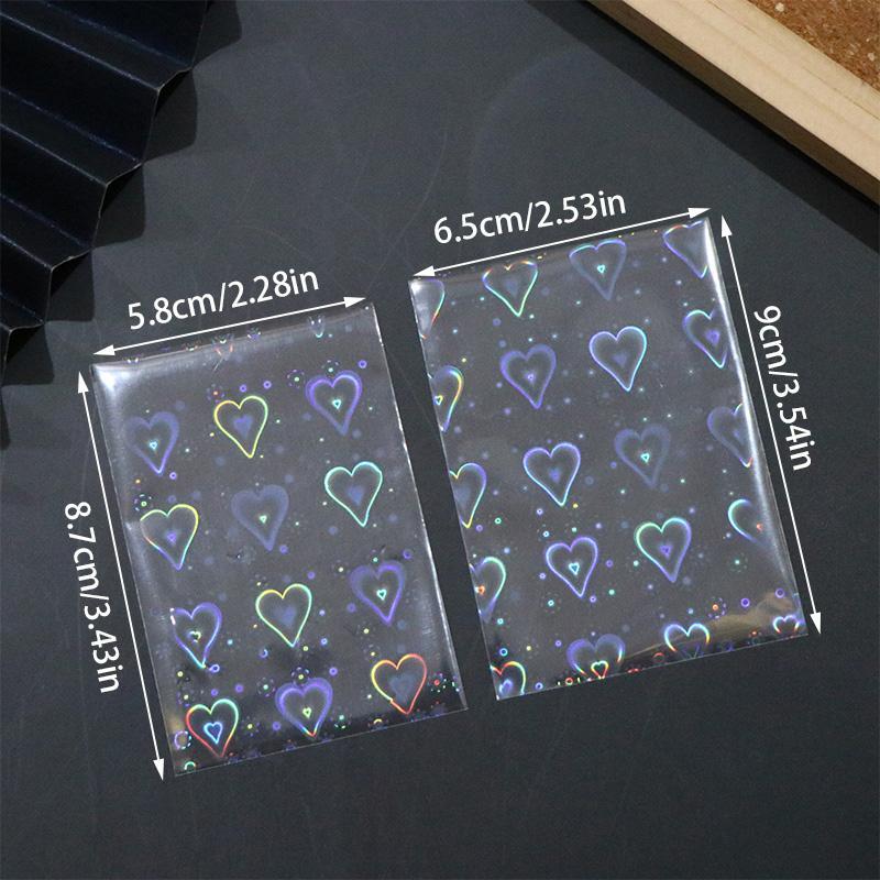 Heart Pattern Photocard Sleeve, 50pcs pack Laser Card Sleeve, Holographic Film for Card Making, DIY Scrapbooking Supplies, Gifts & Wrapping Supplie