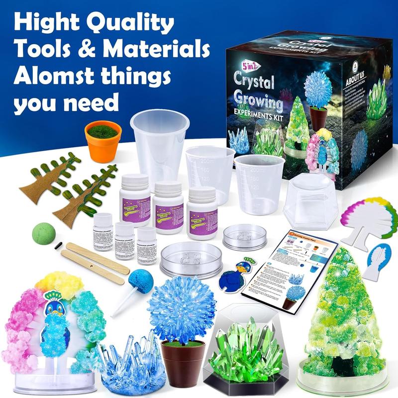 Christmas Gift Crystal Growing Experiment Science Kits for Kids, Projects Learning Educational Toys Gifts Idea for Boys Girls, Grow 5 Vibrant Crystals Making Kit