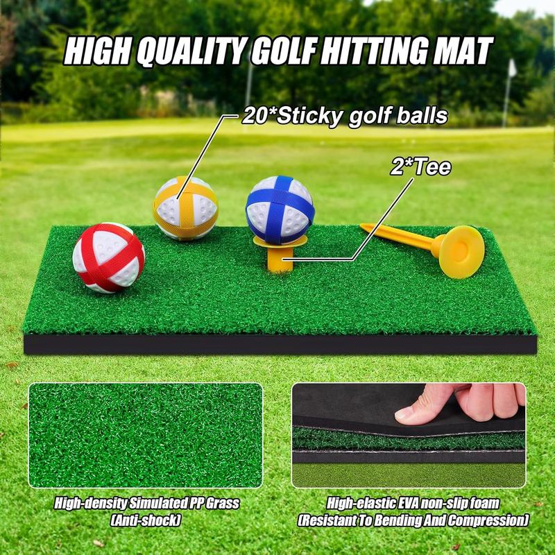 Golf Chipping & Dart Game Mat Set with Two Clubs, 6Ft x 4Ft Double-Sided Training Mat featuring 20 Sticky Balls and 10 Darts, Indoor Outdoor Game for Adults and Kids.