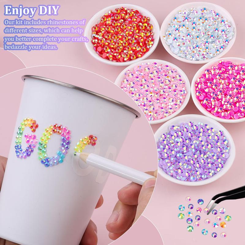 18000Pcs Resin Jelly Rhinestones with Tweezers for Crafting, Mixed-Color 3mm Non Hotfix Flatback Gems, Bedazzling Crystal for DIY Crafts Clothing Tumblers Mugs Shoes Fabric Decor